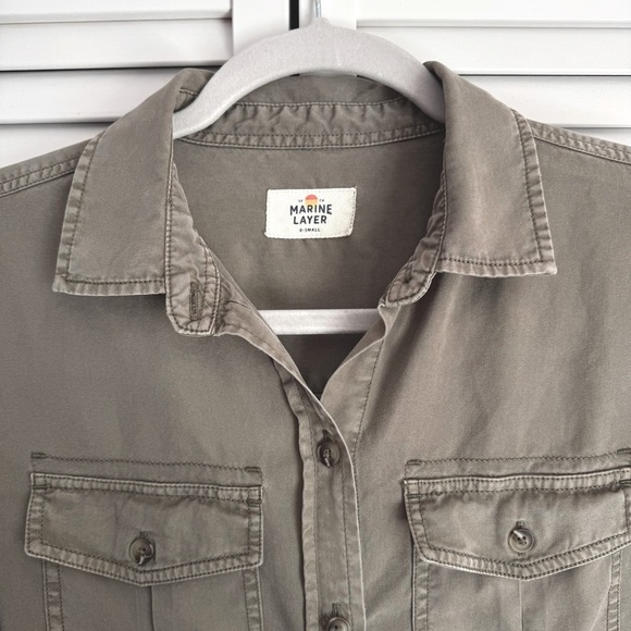 Marine Layer Hadley Button Down Shirt Top in Worn Olive Size XS Hiking Camping - Picture 5 of 7